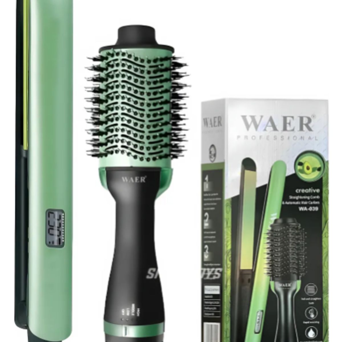 WAER - Waer Combo Plancha Para Cabello + Cepillo Secador Aguacate