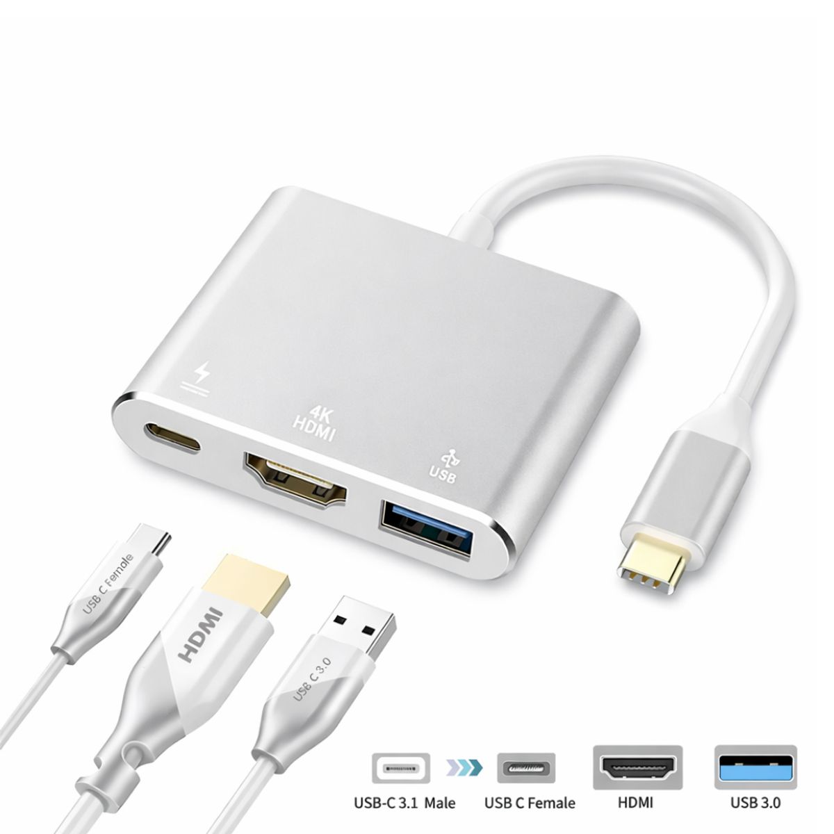 GENERICO - Adaptador Tipo C A Hdmi  Usb  Tipo C para MacBook Pc y celular