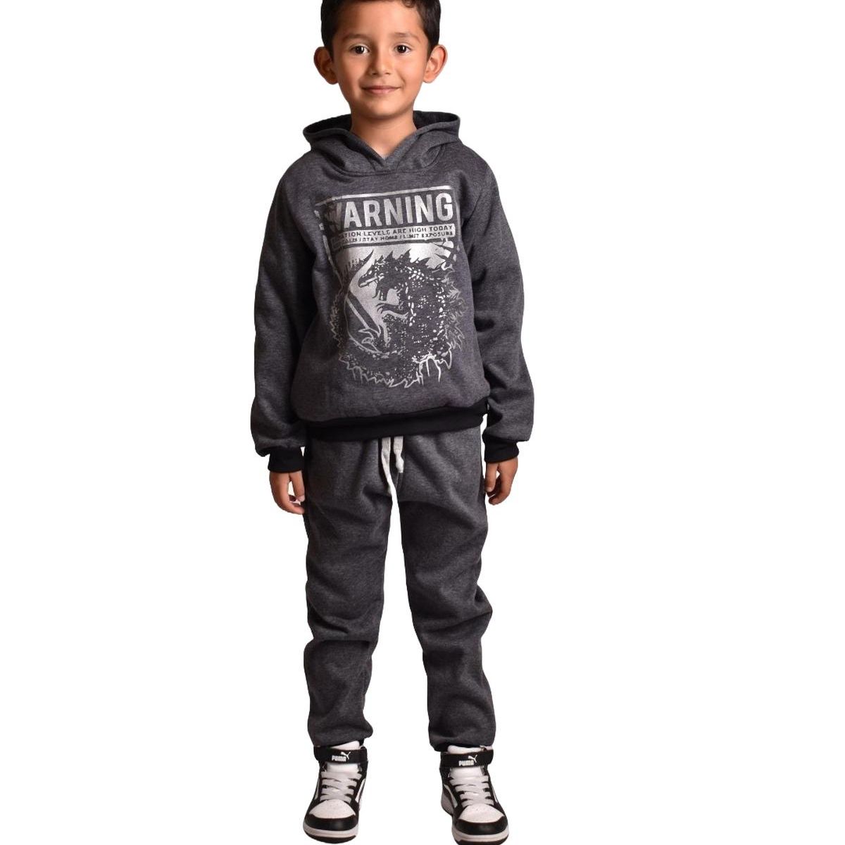 BIGBOYS - Conjunto Sudadera Capota Godzila Gris Niño