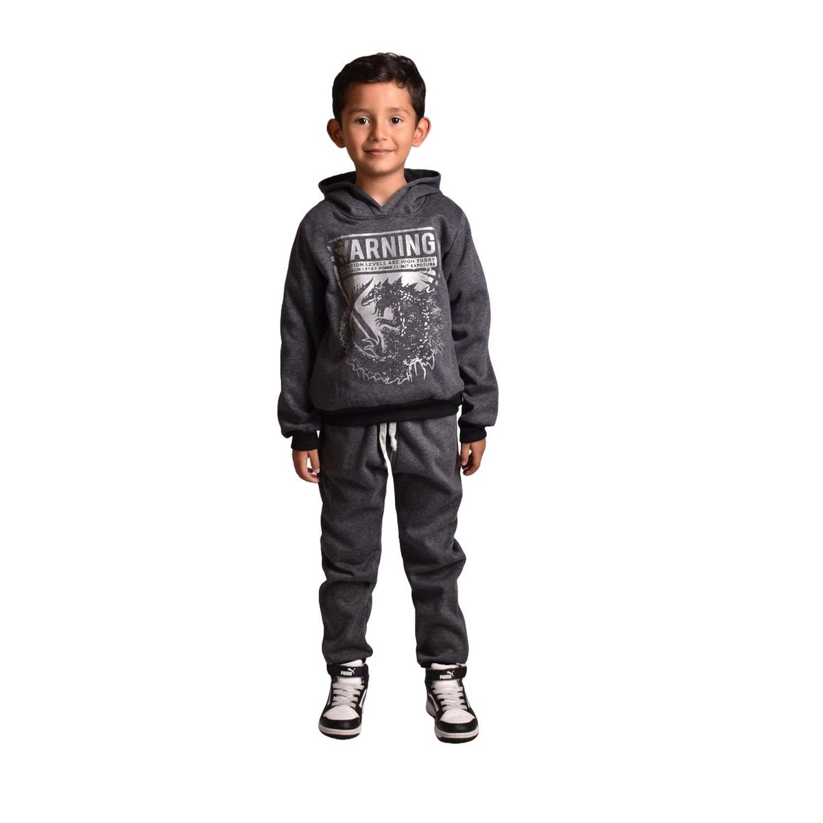 BIGBOYS - Conjunto Sudadera Capota Godzila Gris Niño