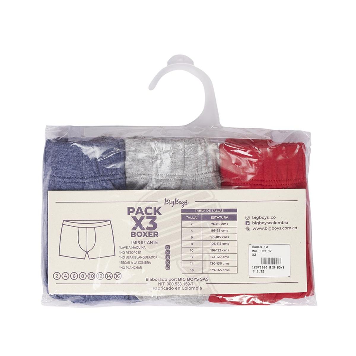 BIGBOYS - Boxer Multicolor X3 Niño