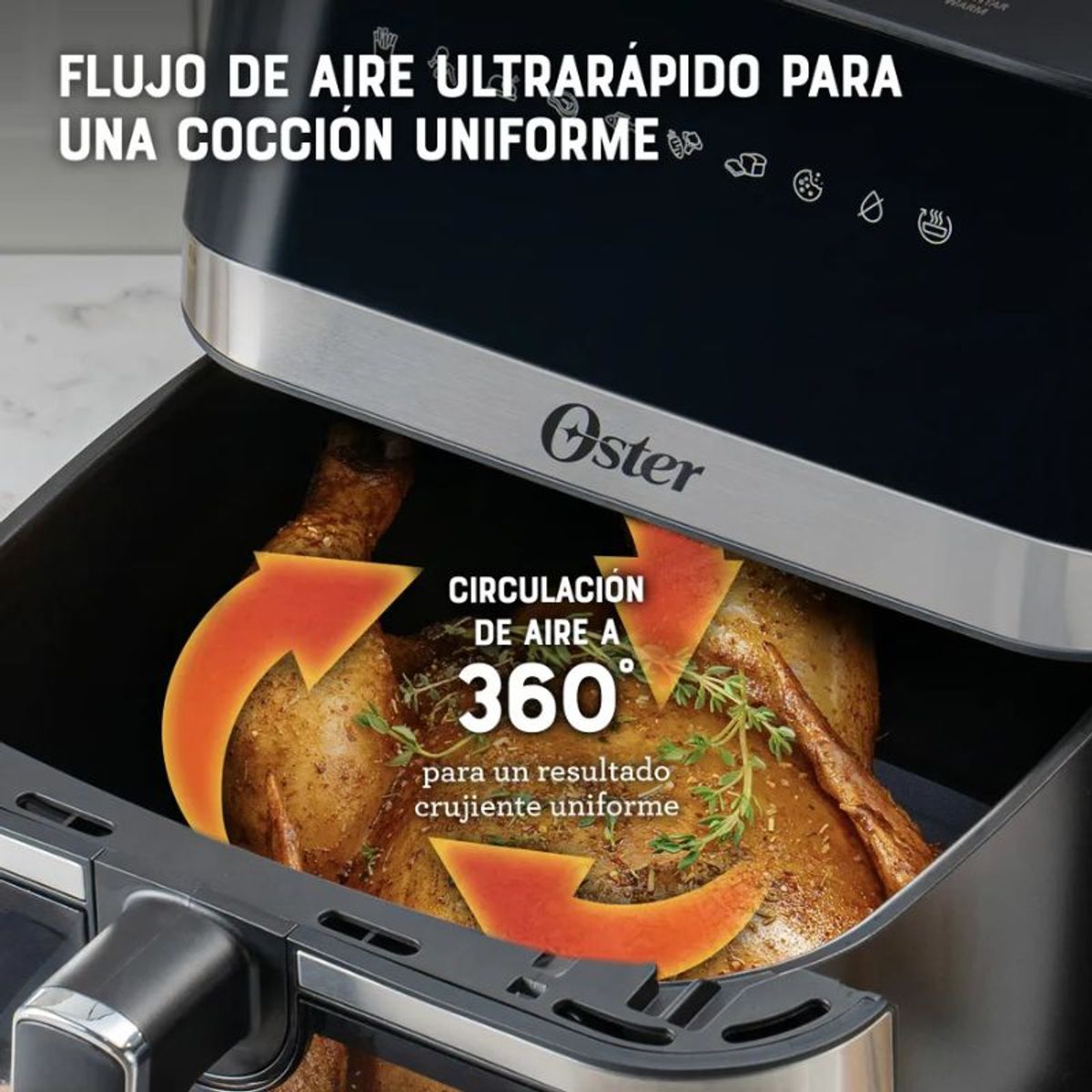 OSTER - Freidora de aire OSTER 7.5 Litros Digital DiamondForce con ventana Negra