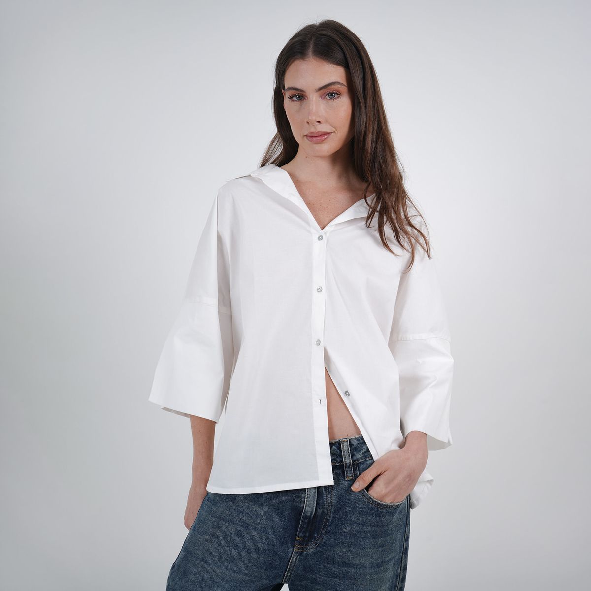 FDS - Blusa Cuello Camisero Manga 3/ Cuartos