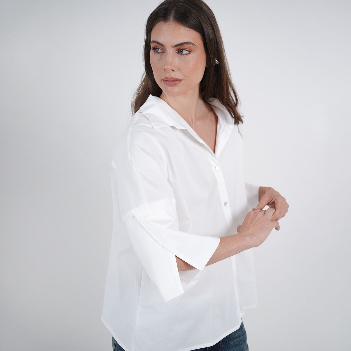 FDS - Blusa Cuello Camisero Manga 3/ Cuartos