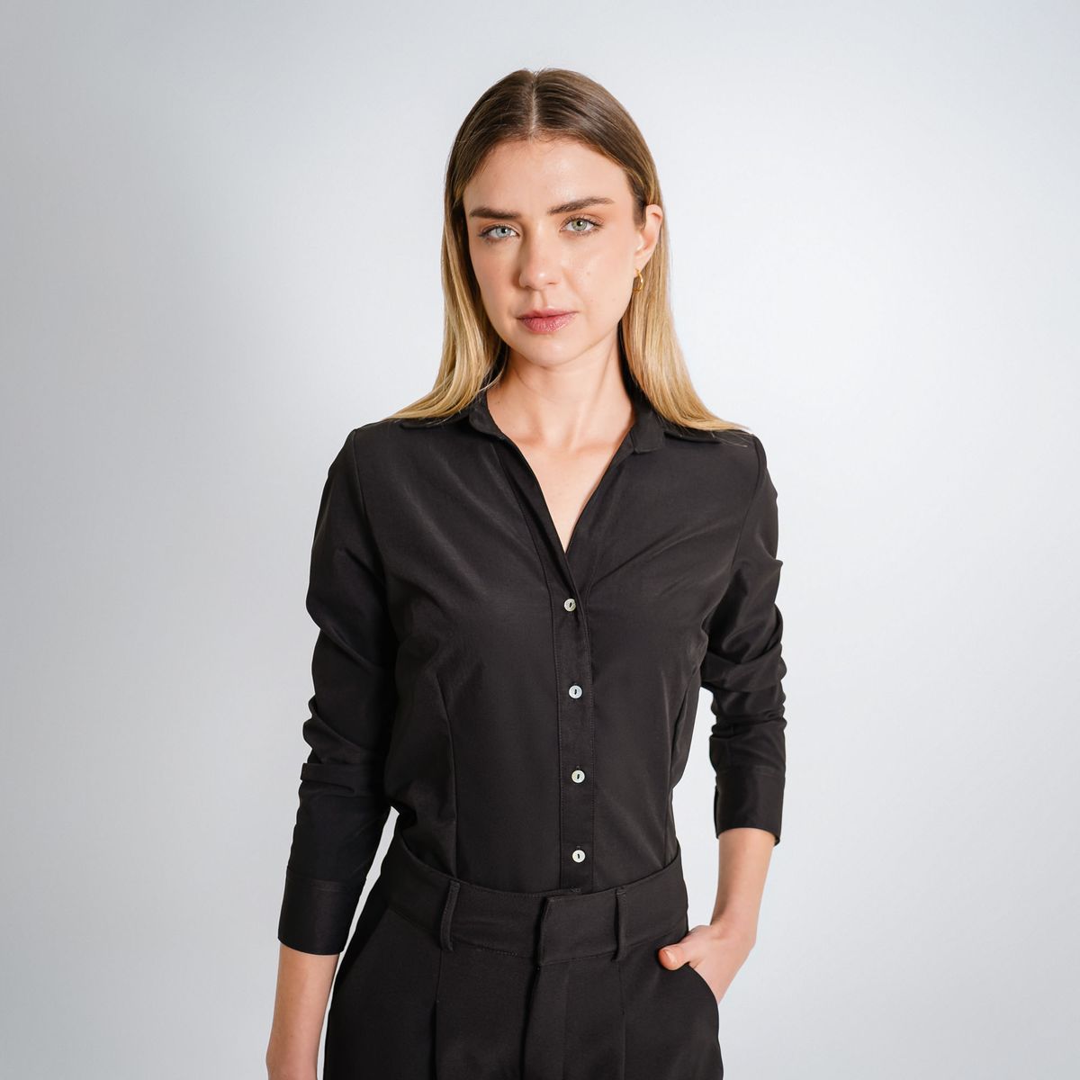 FDS - Blusa básica abierta cuello camisero manga larga