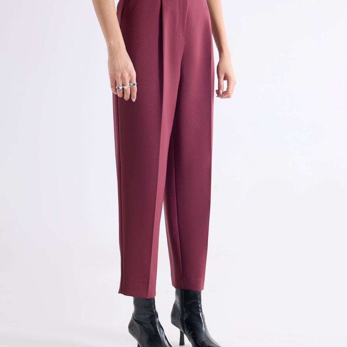 SEVEN SEVEN - Pantalón Recto Con Pinzas Y Cinturón  Para Mujer Vino Seven Seven