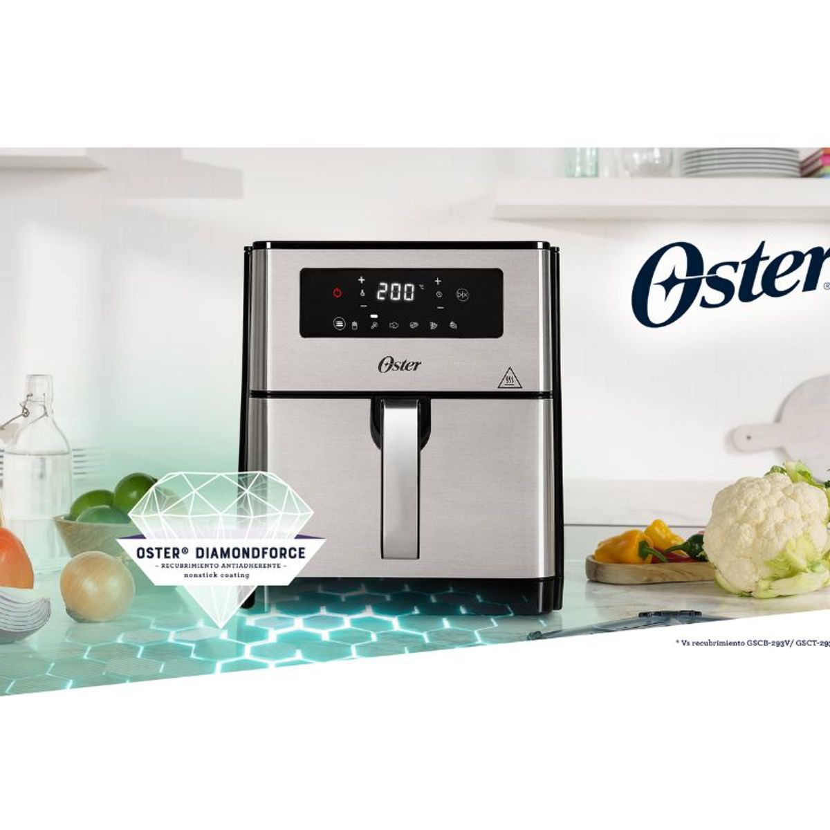 OSTER - Freidora de Aire OSTER Digital con Diamond Force Extra grande 9Litros CKSTAF90D Plateado