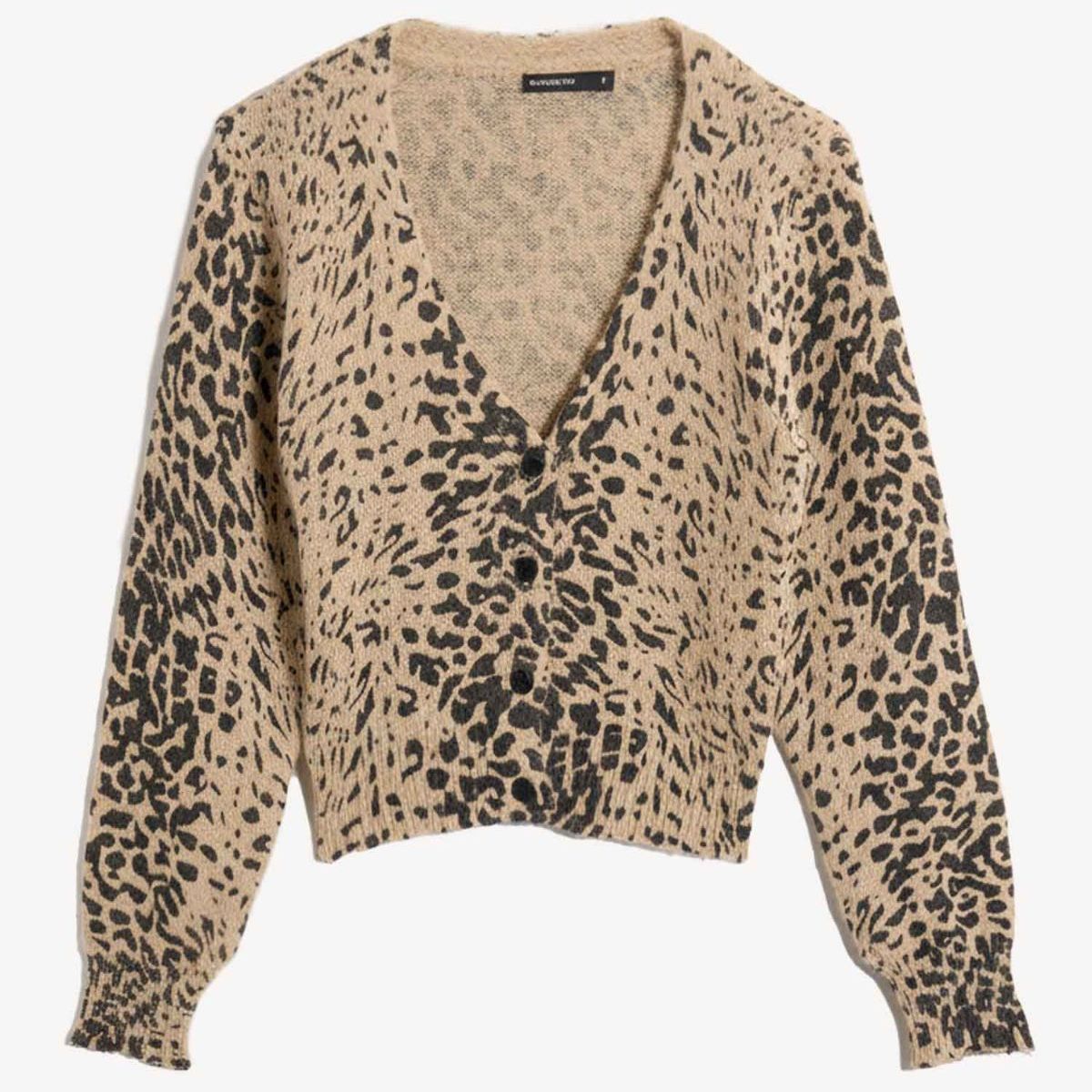 SEVEN SEVEN - Cardigan Corto Animal Print  Para Mujer Camel Seven Seven