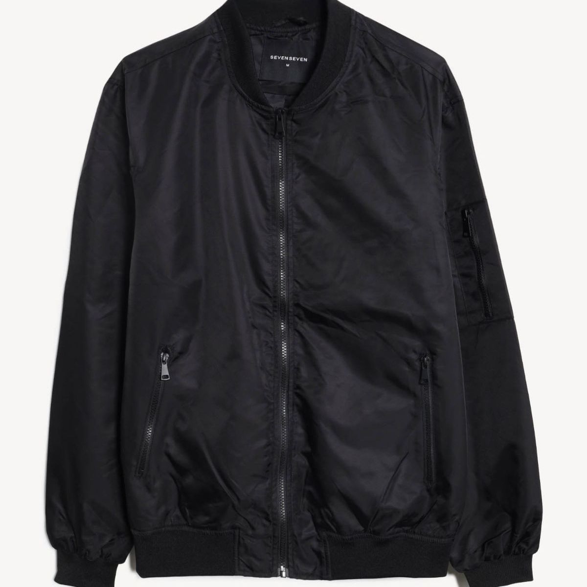 SEVEN SEVEN - Chaqueta Bomber Con Cremallera  Para Hombre Negro Seven Seven