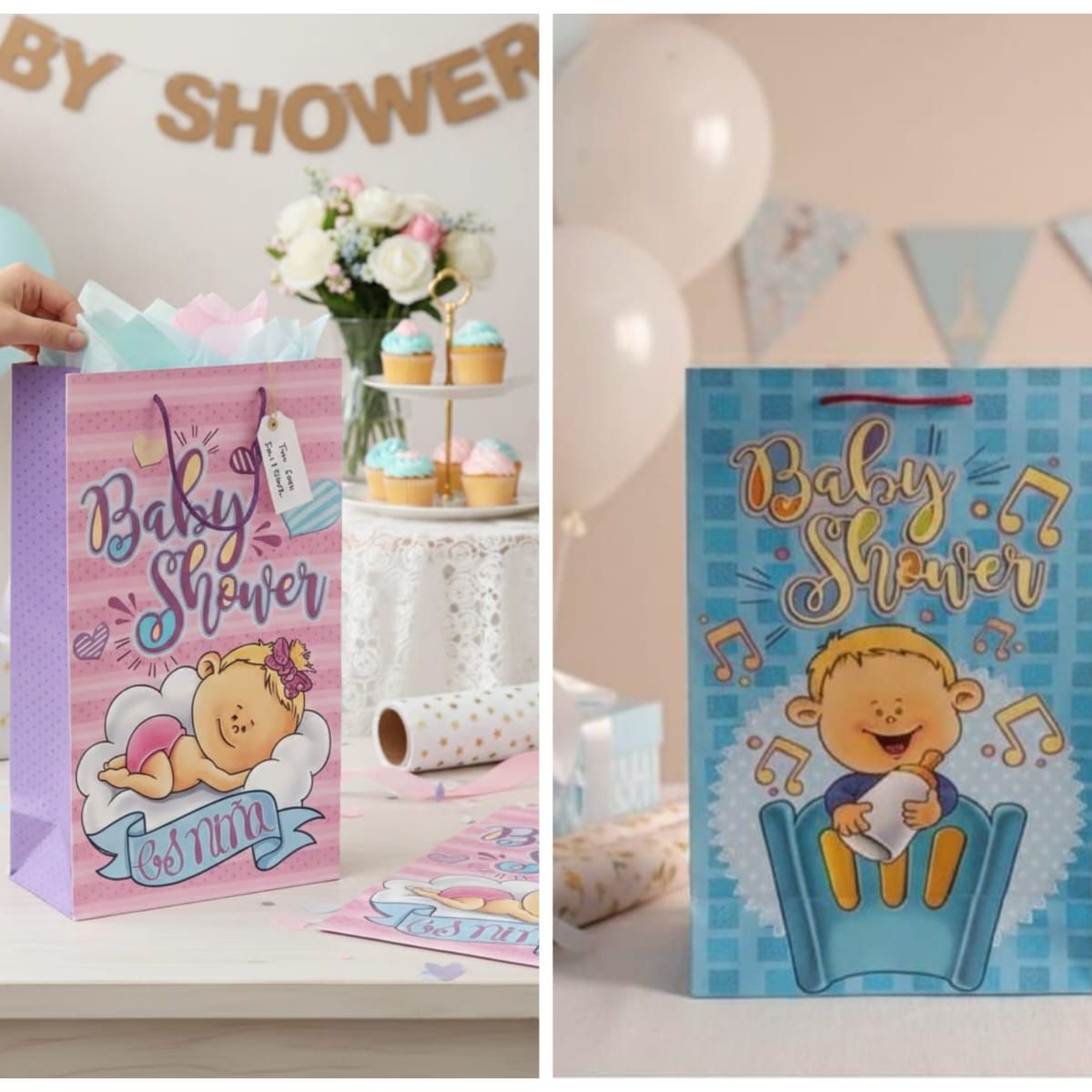 INFANTILES CAJUROMIX - Bolsa De Regalo Baby Shower Pack X6 Azul y rosa
