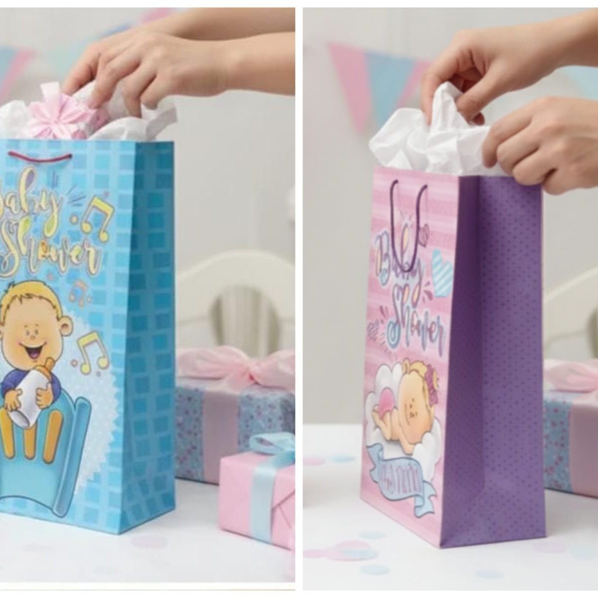 INFANTILES CAJUROMIX - Bolsa De Regalo Baby Shower Pack X6 Azul y rosa