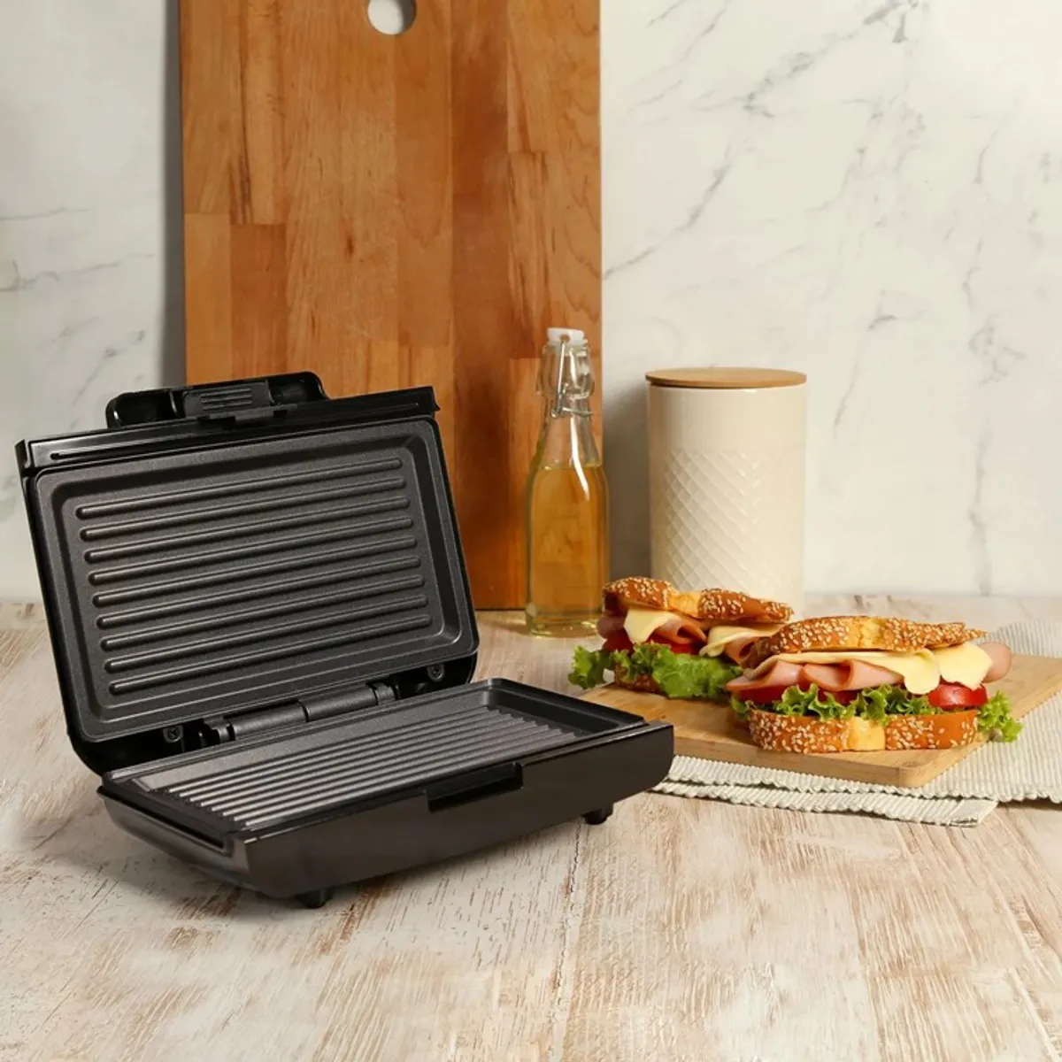 HOME ELEMENTS - Sanduchera Dos Puestos Home Elements Platos Grill Negro HESMG155N