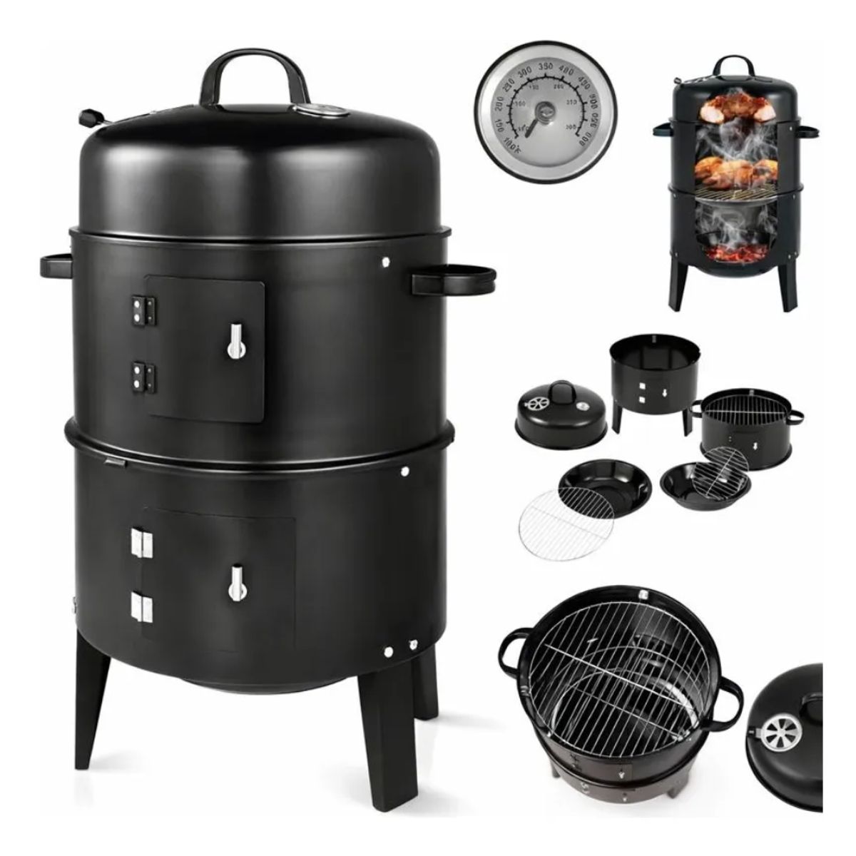 TECNOHOGAR JS - Barril Asador Ahumador Parilla Brasero 80cm Portátil 3 En 1