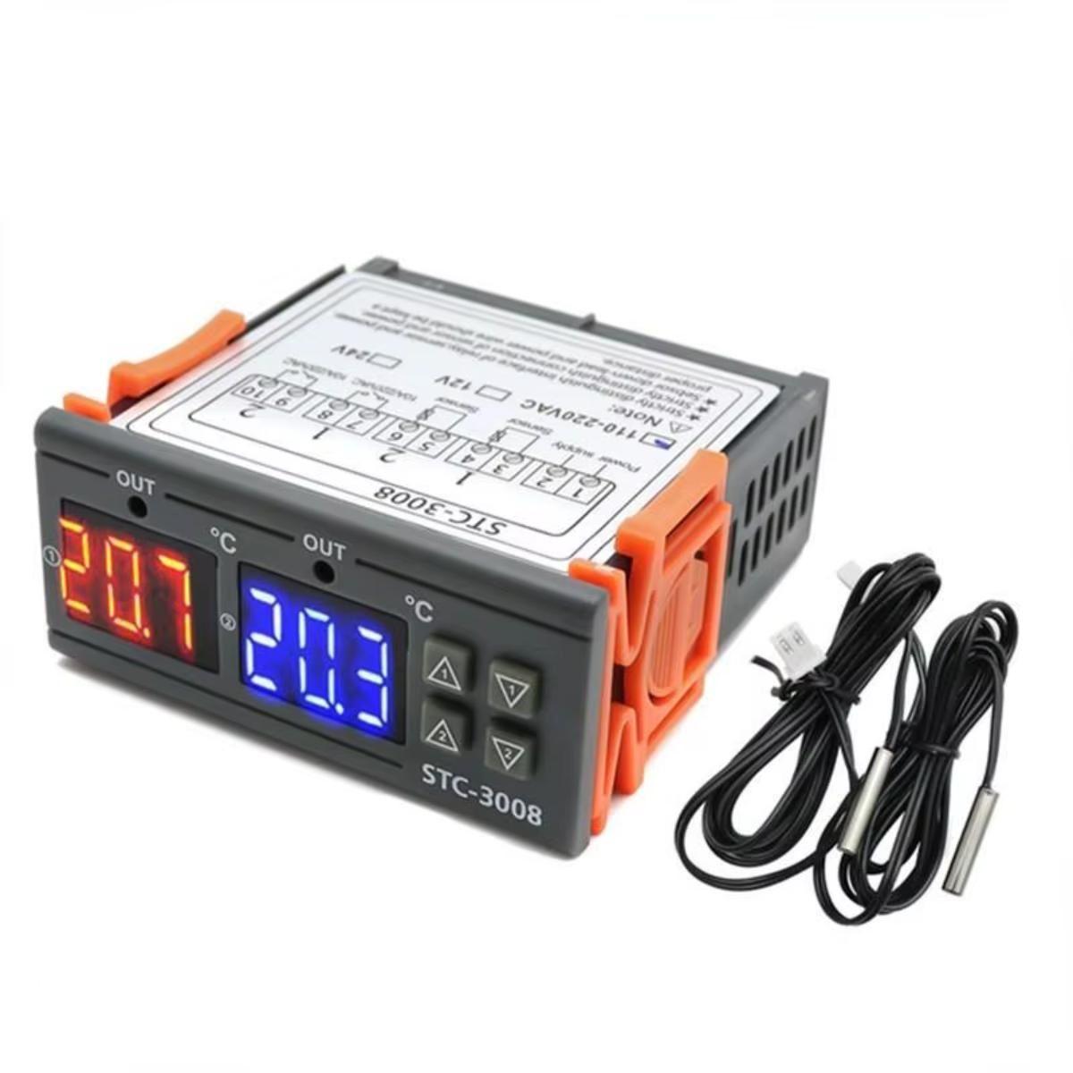 GENERICO - Controlador Digital de Temperatura Dual STC-3008 con 2 Relés 110/220V
