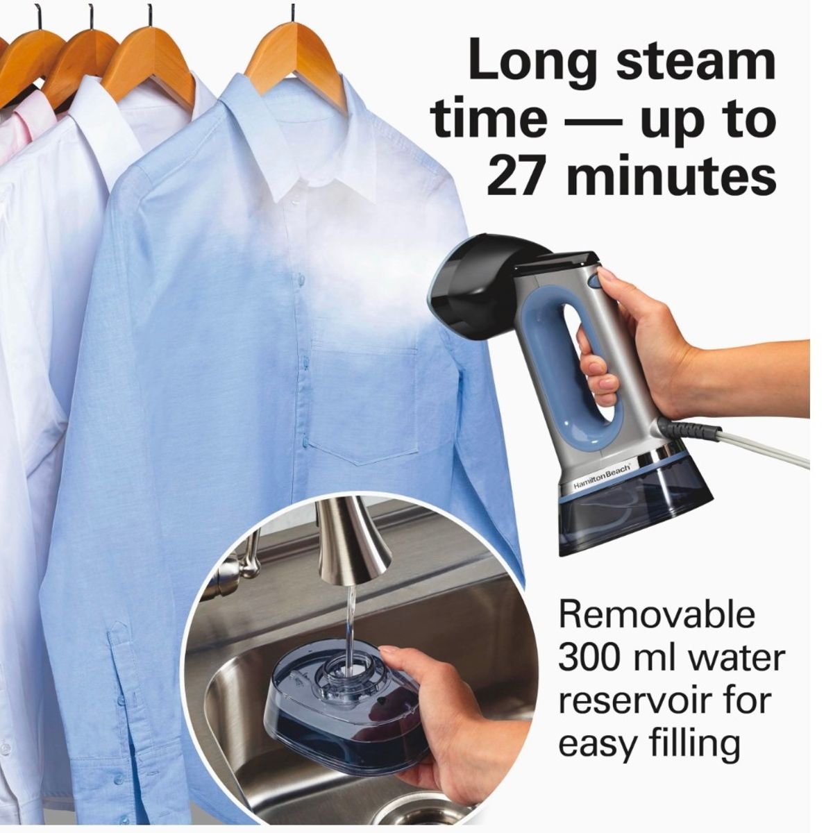 HAMILTON BEACH - Vaporizador profesional de ropa vertical 3 en 1 portátil Hamilton beach