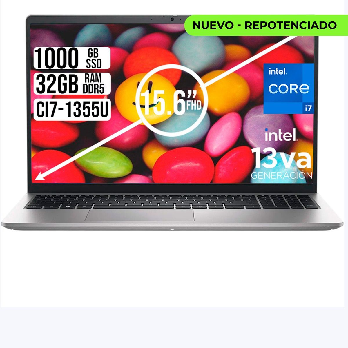 DELL - Portátil Dell 15 Intel Core i7-1355U 32GB RAM DDR5 SSD 1TB Pantalla 15.6” FHD, Color Silver