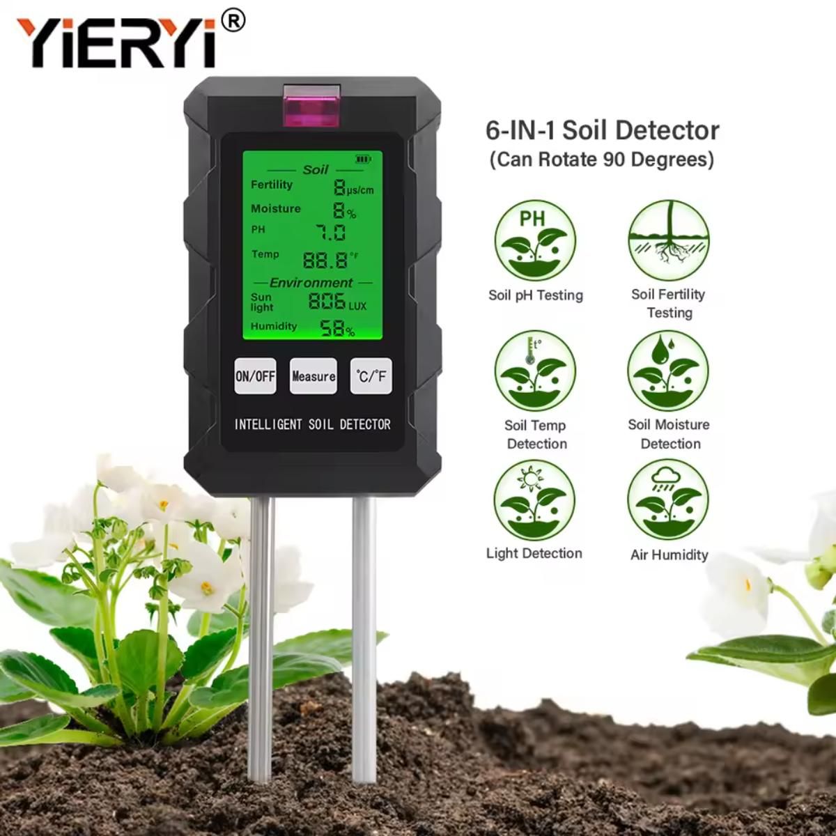 GENERICO - Medidor Digital de Suelo 6 en 1 ST03 pH Humedad Fertilidad Temperatura y Luz