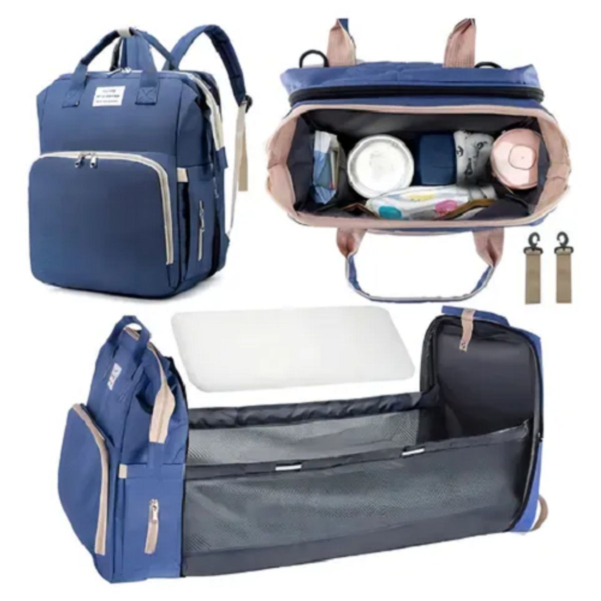 CHINA - Maleta 3 En 1 Pañalera Cuna Mudador Portátil Para Bebés azul