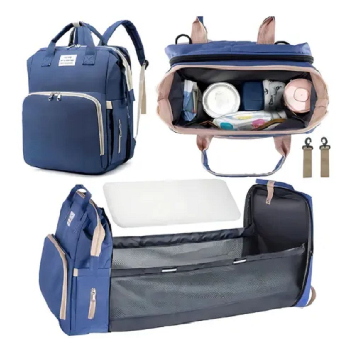 CHINA - Maleta 3 En 1 Pañalera Cuna Mudador Portátil Para Bebés azul