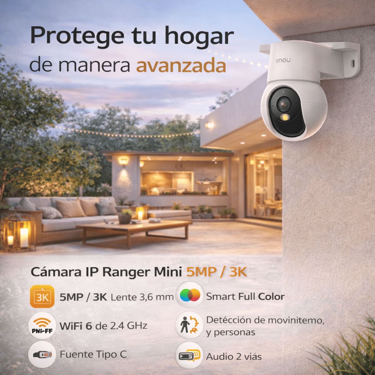 IMOU - Combo 2 Cámaras de Seguridad IMOU Mini de (5MP) 3K Interior / Exterior Hogar, Inteligencia IA