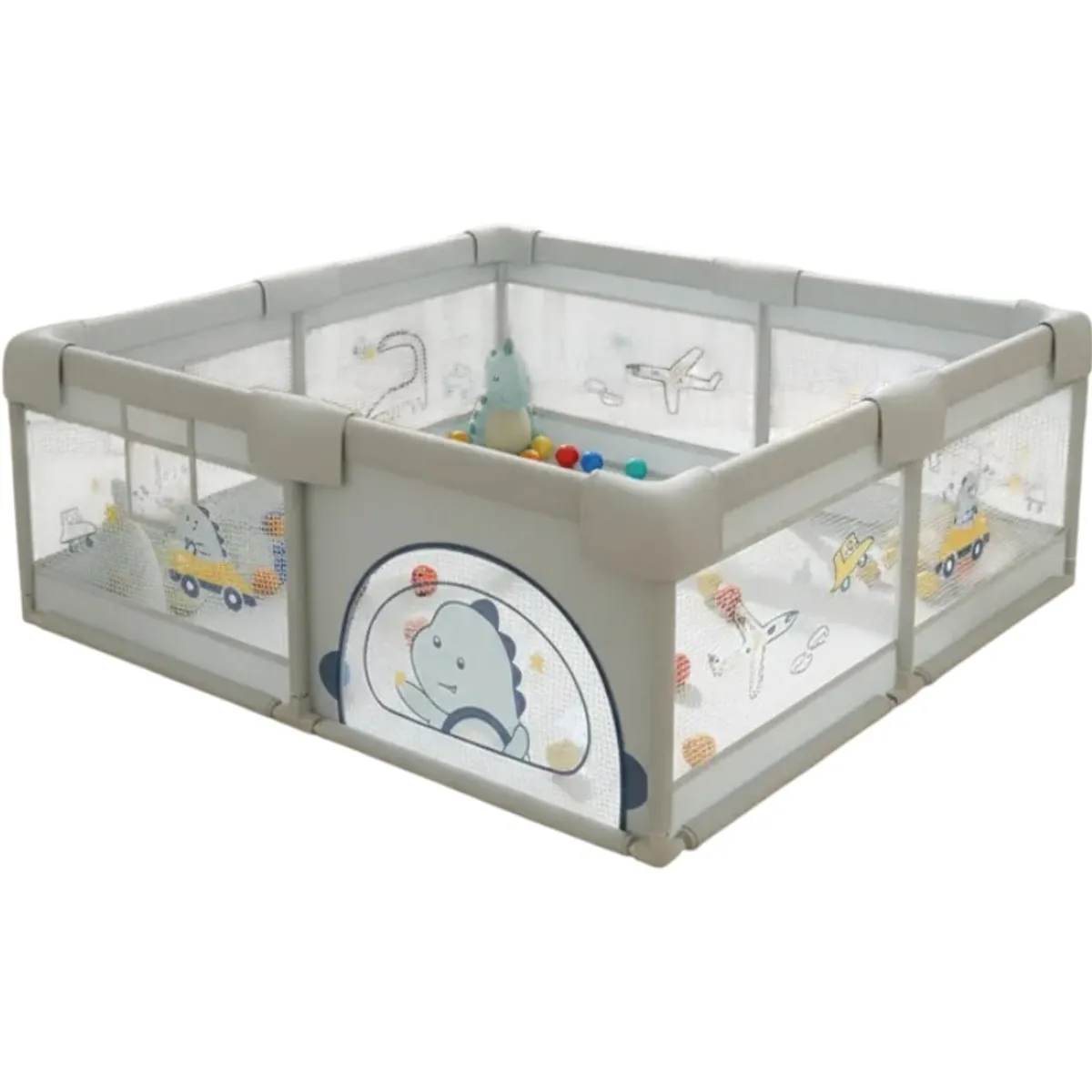 KIDSHOP - Parque Infantil Corral De Juegos Con 60 Pelotas Tapete Gateo YHBWL008 GRIS