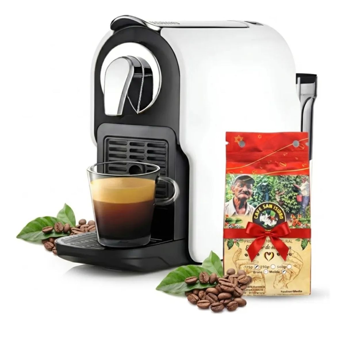 TECNOHOGAR JS - Cafetera Cafe Expreso Capsulas Capuchino Latte 750ml Regalo Blanco 110v