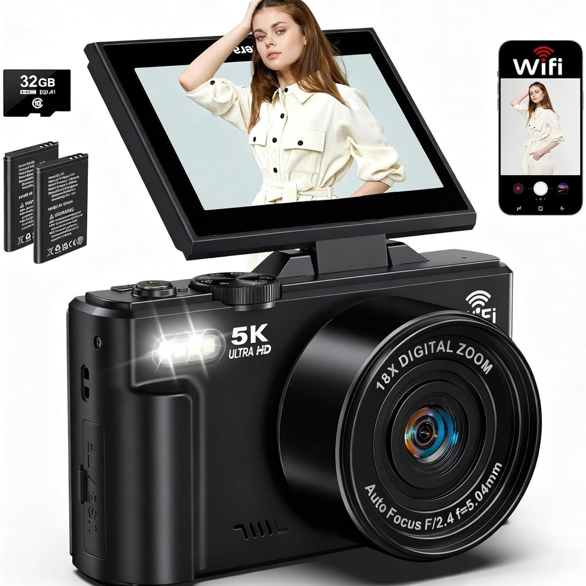 GENERICO - Cámara digital 5K 75MP para YouTube de 3 pulgadas zoom digital 18X