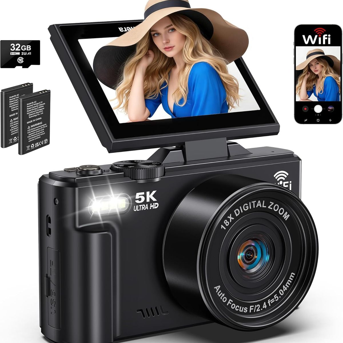 GENERICO - Cámara digital 5K 75MP para YouTube de 3 pulgadas zoom digital 18X