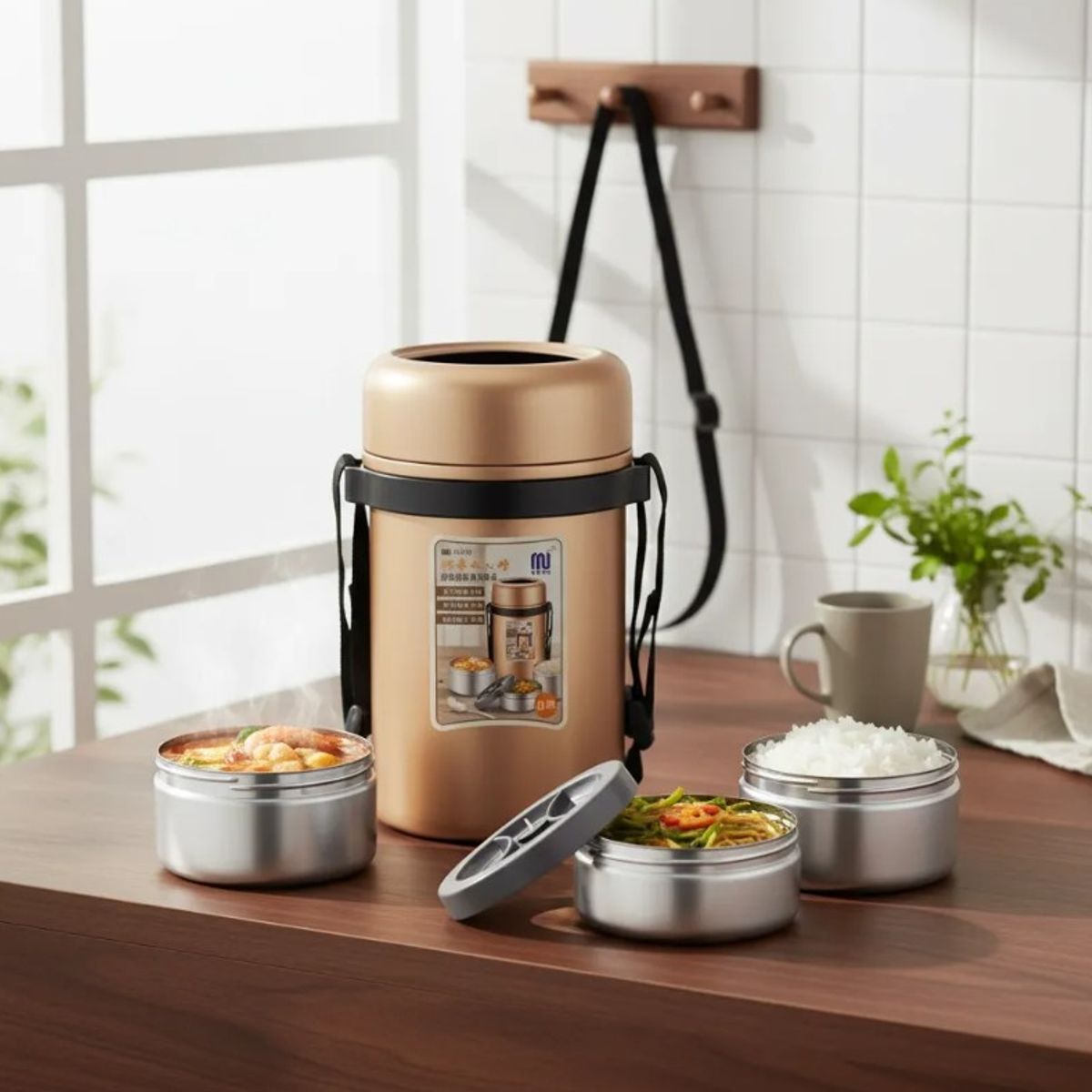 ZHOPI CO - Lonchera Portacomidas En Acero Inoxidable 2.2 Lts Termica Con Asa