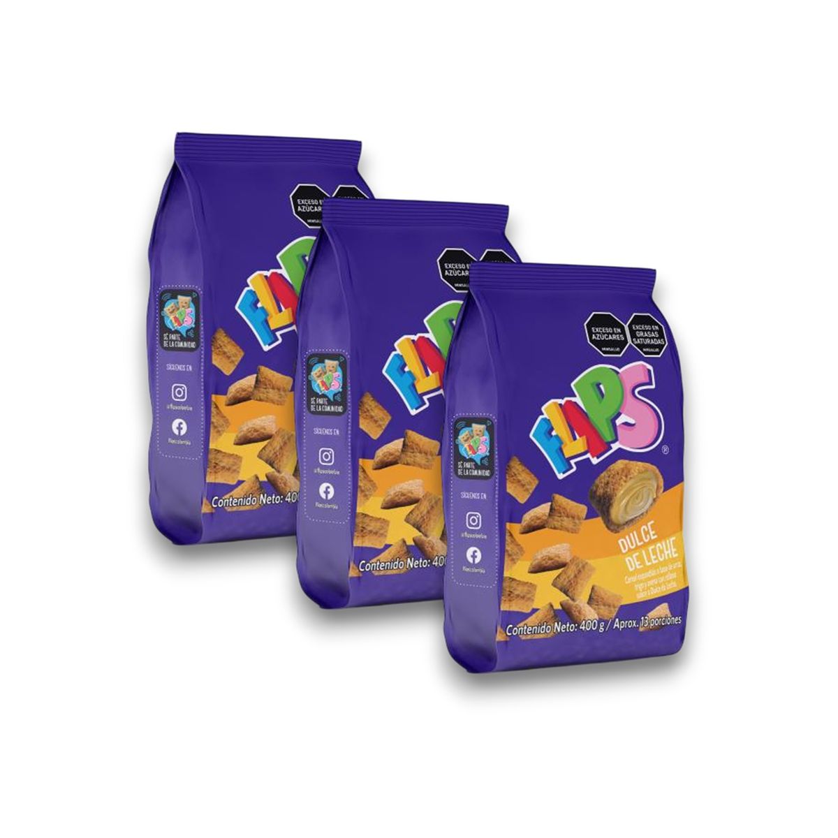 FLIPS - Cereal Relleno Flips Dulce de Leche 3 Pack X400g