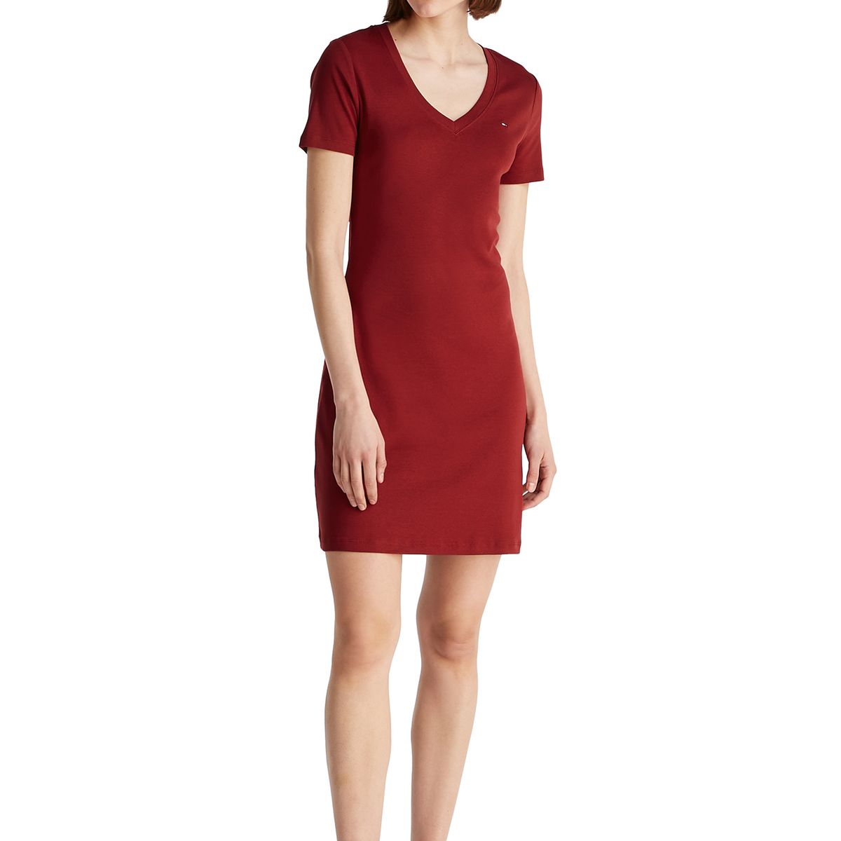 TOMMY HILFIGER - Vestido rojo AOP con ribete de cuello v Tommy Hilfiger