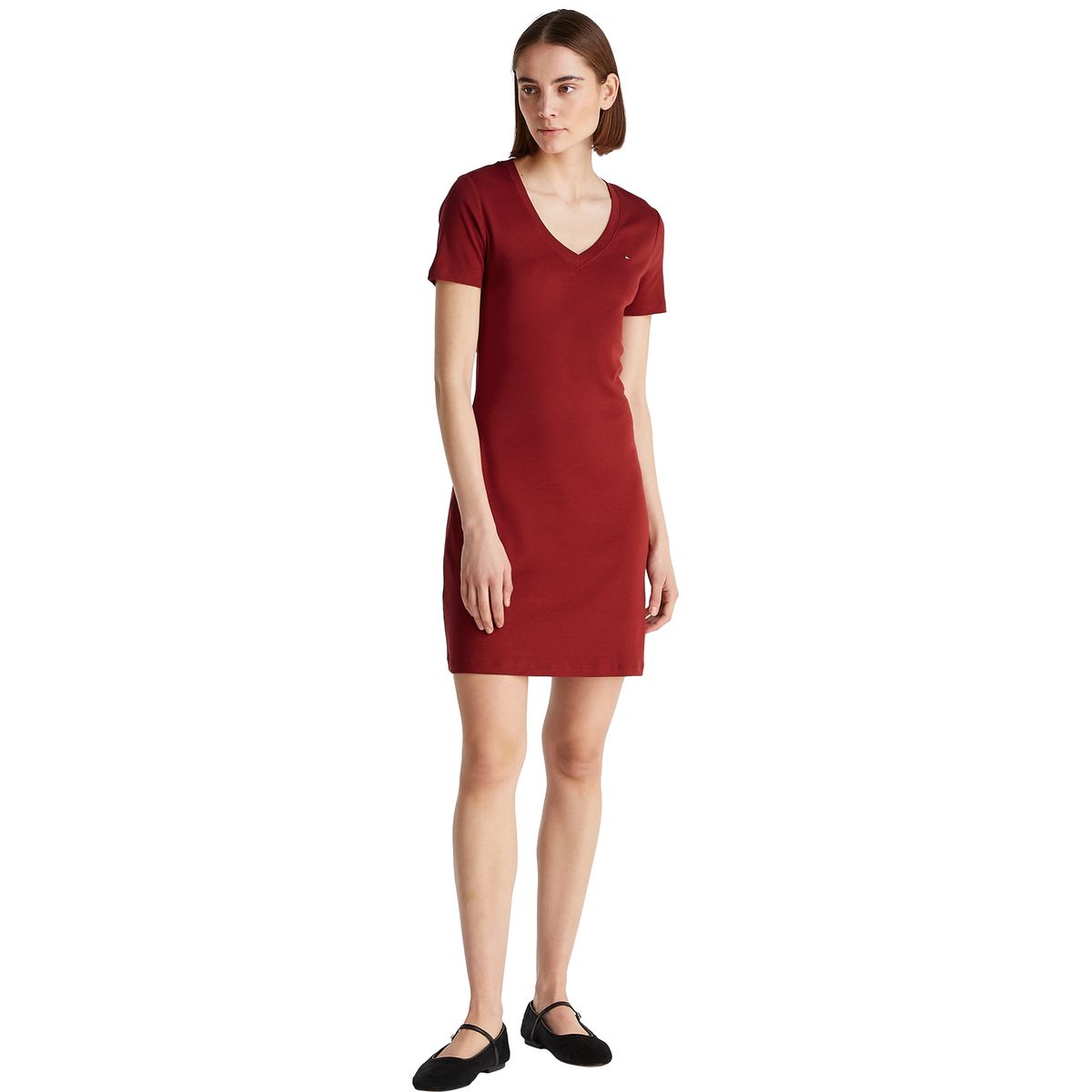 TOMMY HILFIGER - Vestido rojo AOP con ribete de cuello v Tommy Hilfiger