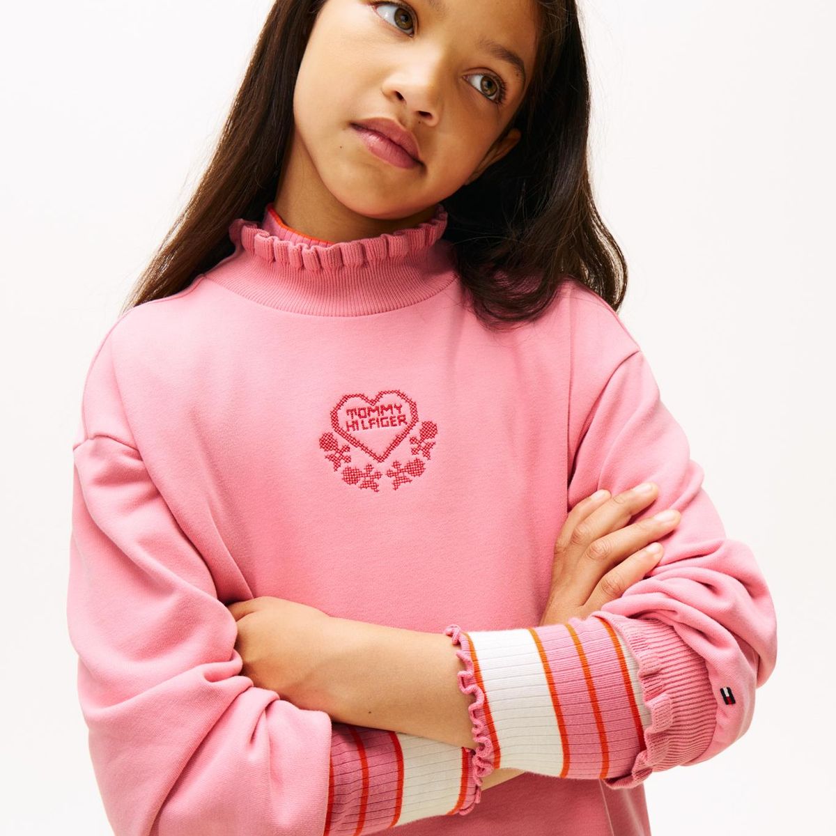 TOMMY HILFIGER - Vestido rosado con volantes y logo Tommy Hilfiger