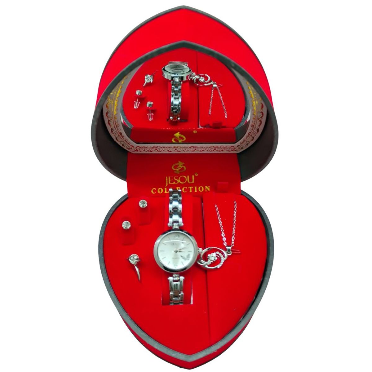GENERICO - Set Reloj Mujer Con Joyería Aretes Collar Anillo Regalo Rojo