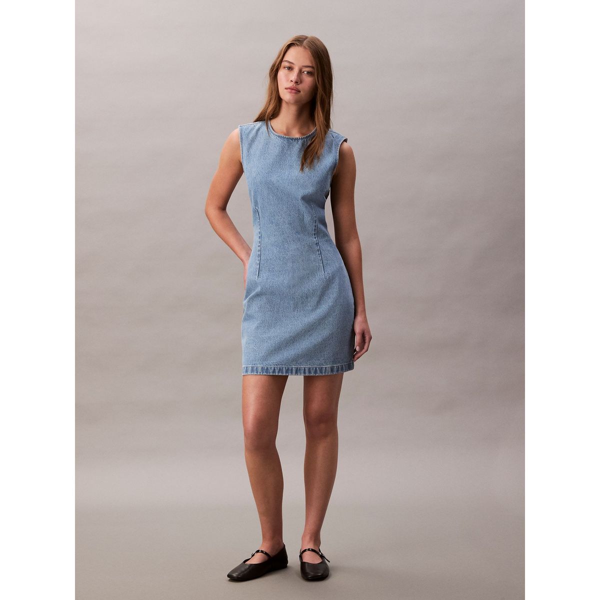CALVIN KLEIN - Vestido azul de mangas casquillo con espalda descubierta Calvin Klein