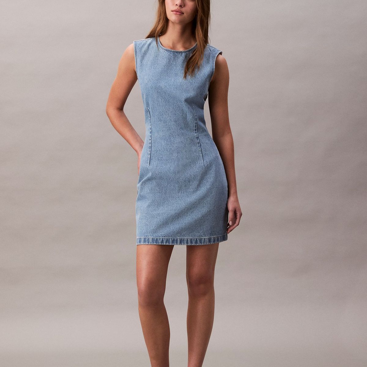 CALVIN KLEIN - Vestido azul de mangas casquillo con espalda descubierta Calvin Klein