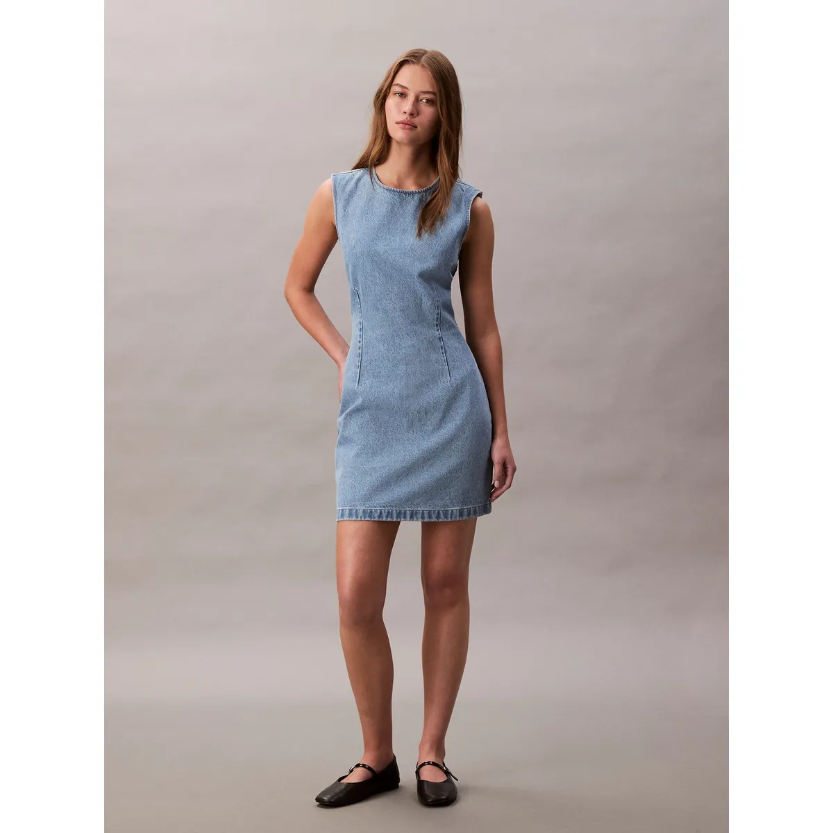 CALVIN KLEIN - Vestido azul de mangas casquillo con espalda descubierta Calvin Klein