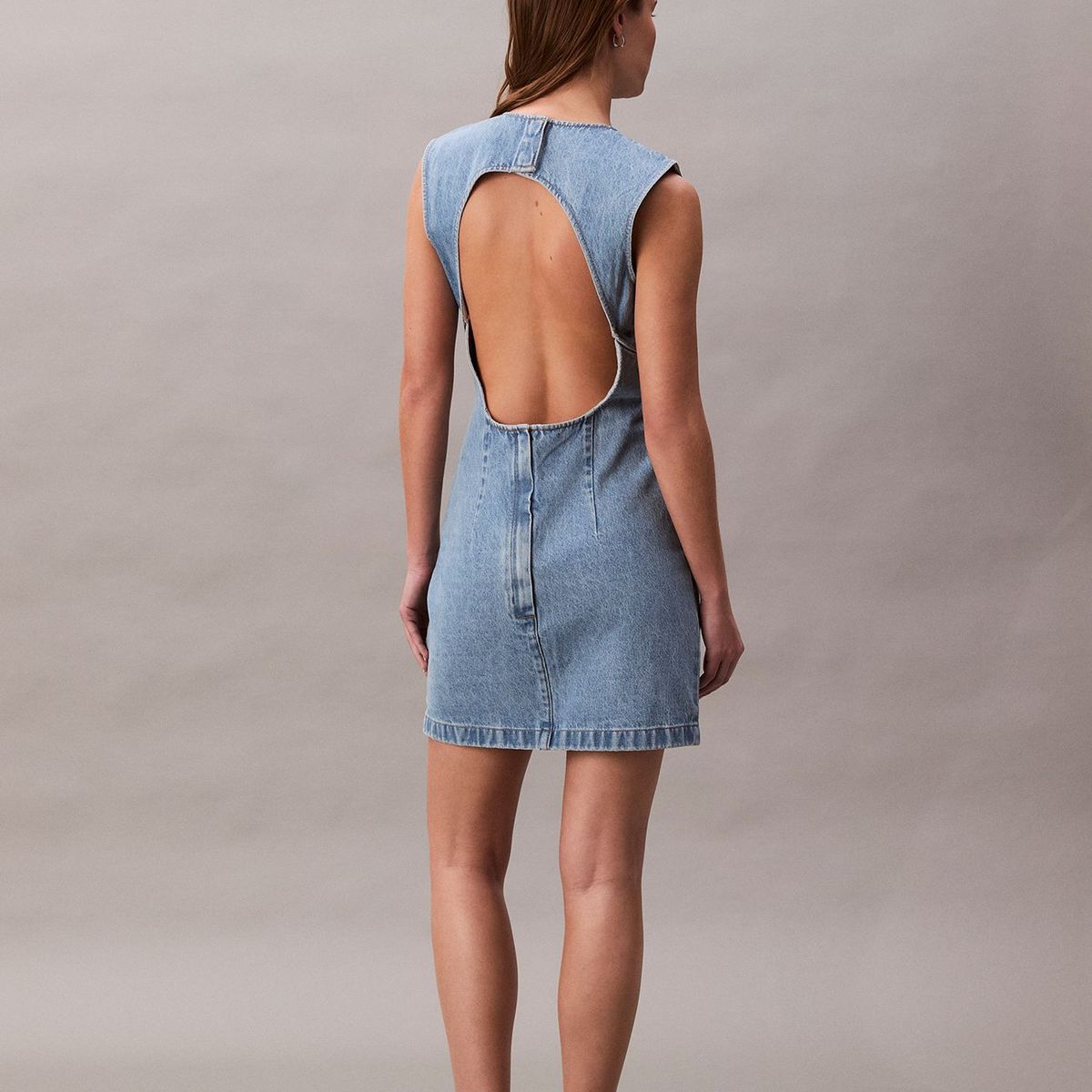 CALVIN KLEIN - Vestido azul de mangas casquillo con espalda descubierta Calvin Klein