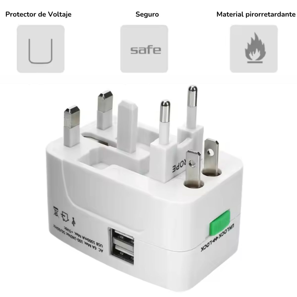 GENERIC - Adaptador Viajero Convertidor Universal Con 2 Puertos Usb