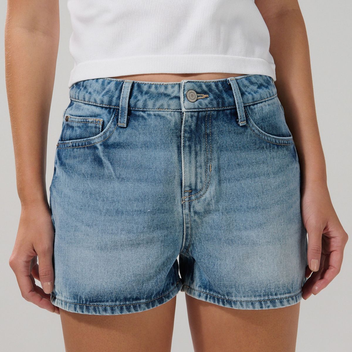KOAJ - KOAJ Short de jean tiro alto 5 bolsillos azul claro con desg Mujer