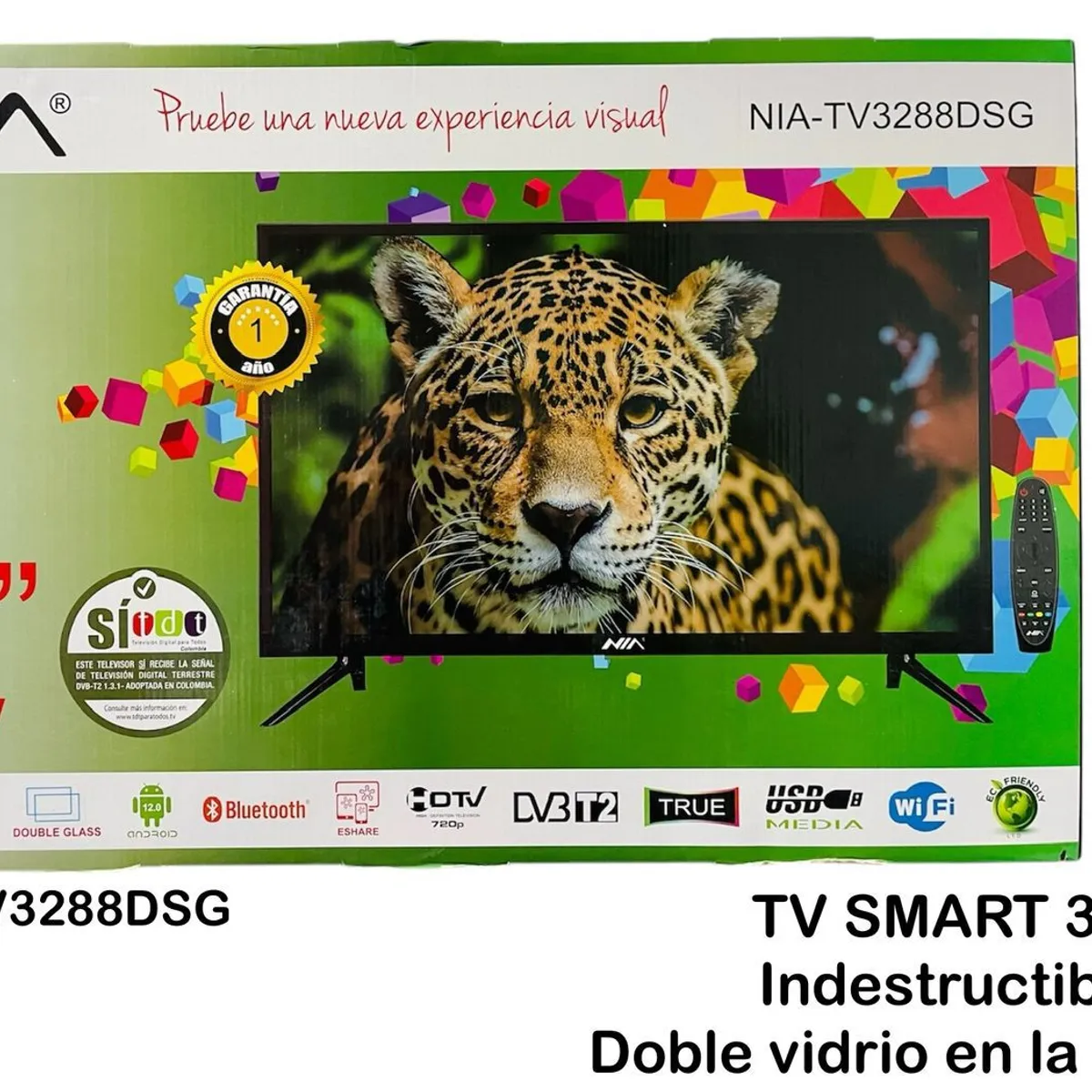 NIA - Smart TV Original NIA 32 LED  Resistente a Golpes con Doble Vidrio Pantalla Indestructible