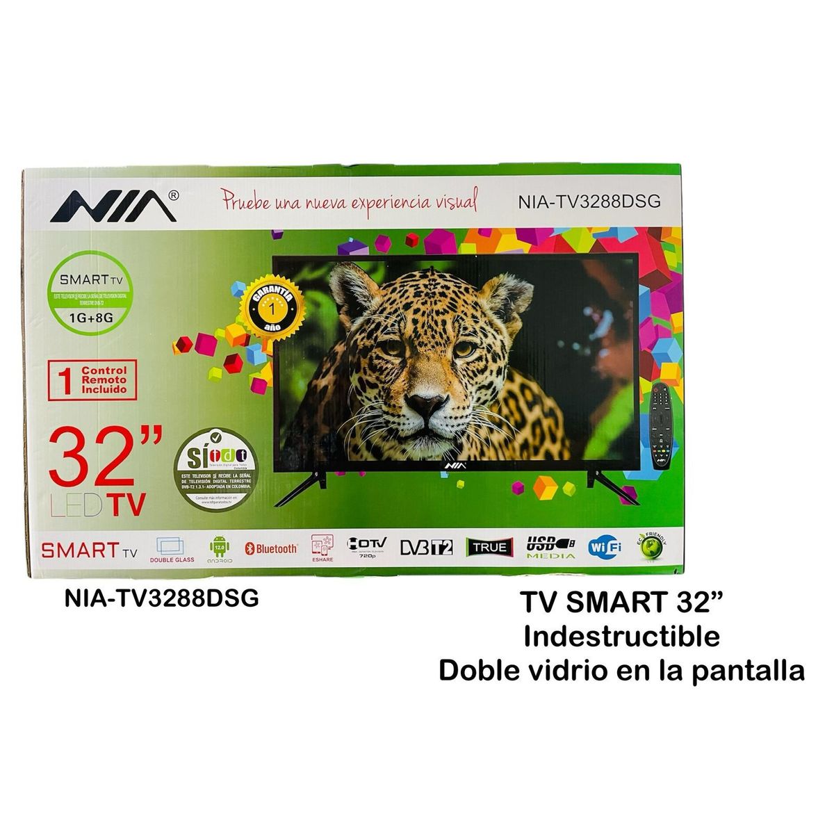 NIA - Smart TV Original NIA 32 LED  Resistente a Golpes con Doble Vidrio Pantalla Indestructible