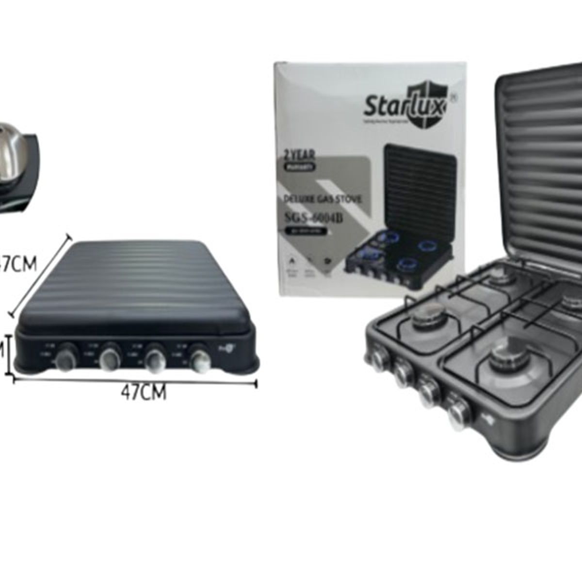 DELUX - Estufa a Gas Portátil 4 Puestos con Tapa – Potente 8,8 kW, Color Negro