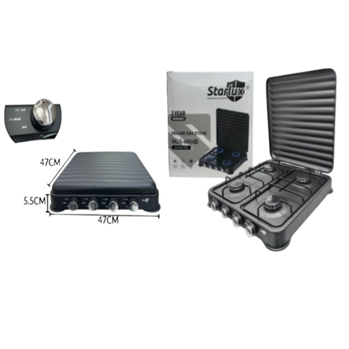 DELUX - Estufa a Gas Portátil 4 Puestos con Tapa – Potente 8,8 kW, Color Negro