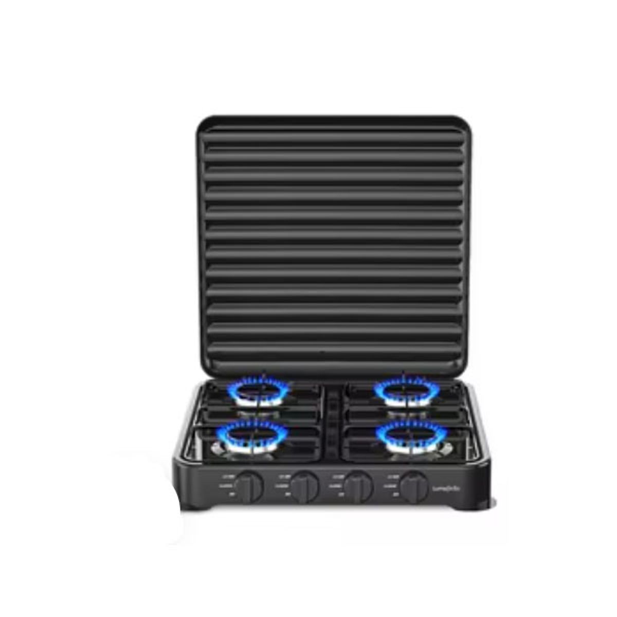 DELUX - Estufa a Gas Portátil 4 Puestos con Tapa – Potente 8,8 kW, Color Negro