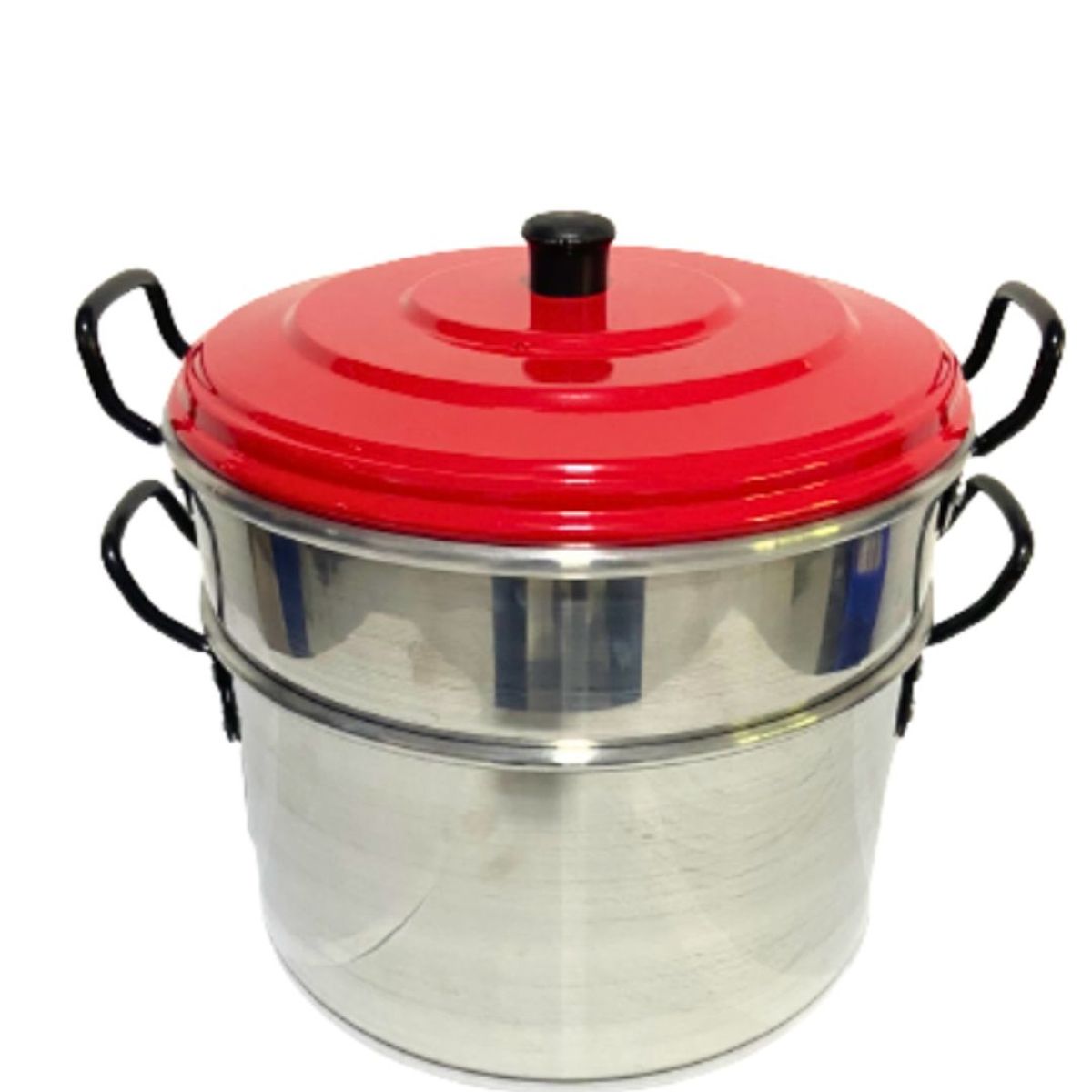 GENERICO - OLLA BAÑO MARIA DOS EN UNO - MULTIUSOS CON OREJAS - TAPA COLOR ROJO