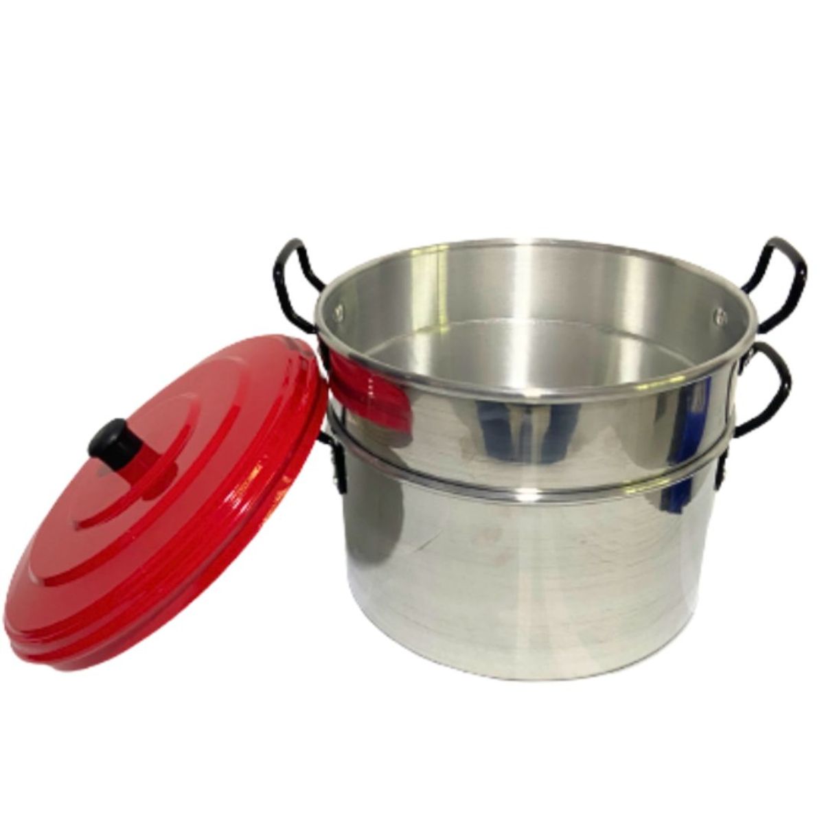 GENERICO - OLLA BAÑO MARIA DOS EN UNO - MULTIUSOS CON OREJAS - TAPA COLOR ROJO
