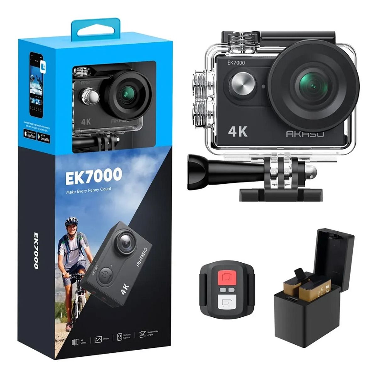 AKASO - Cámara De Acción Akaso Ek7000 4k 30 Fps 20 Mp Wifi, Negro Negro