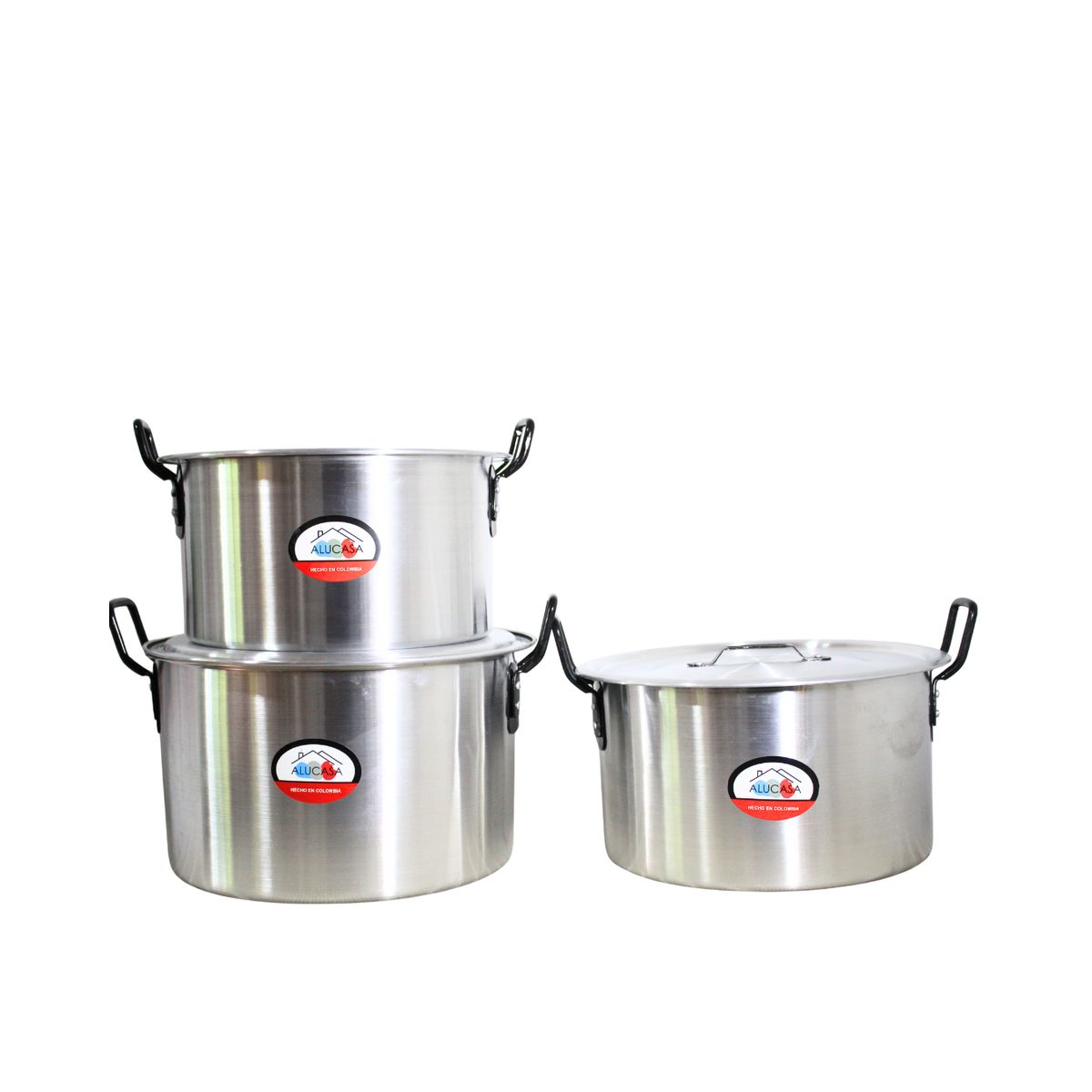 GENERICO - SET DE OLLAS GRANDES X3 UNIDADES 8 - 12 - 14 LITROS EN ALUMINIO CON AGARRADERAS