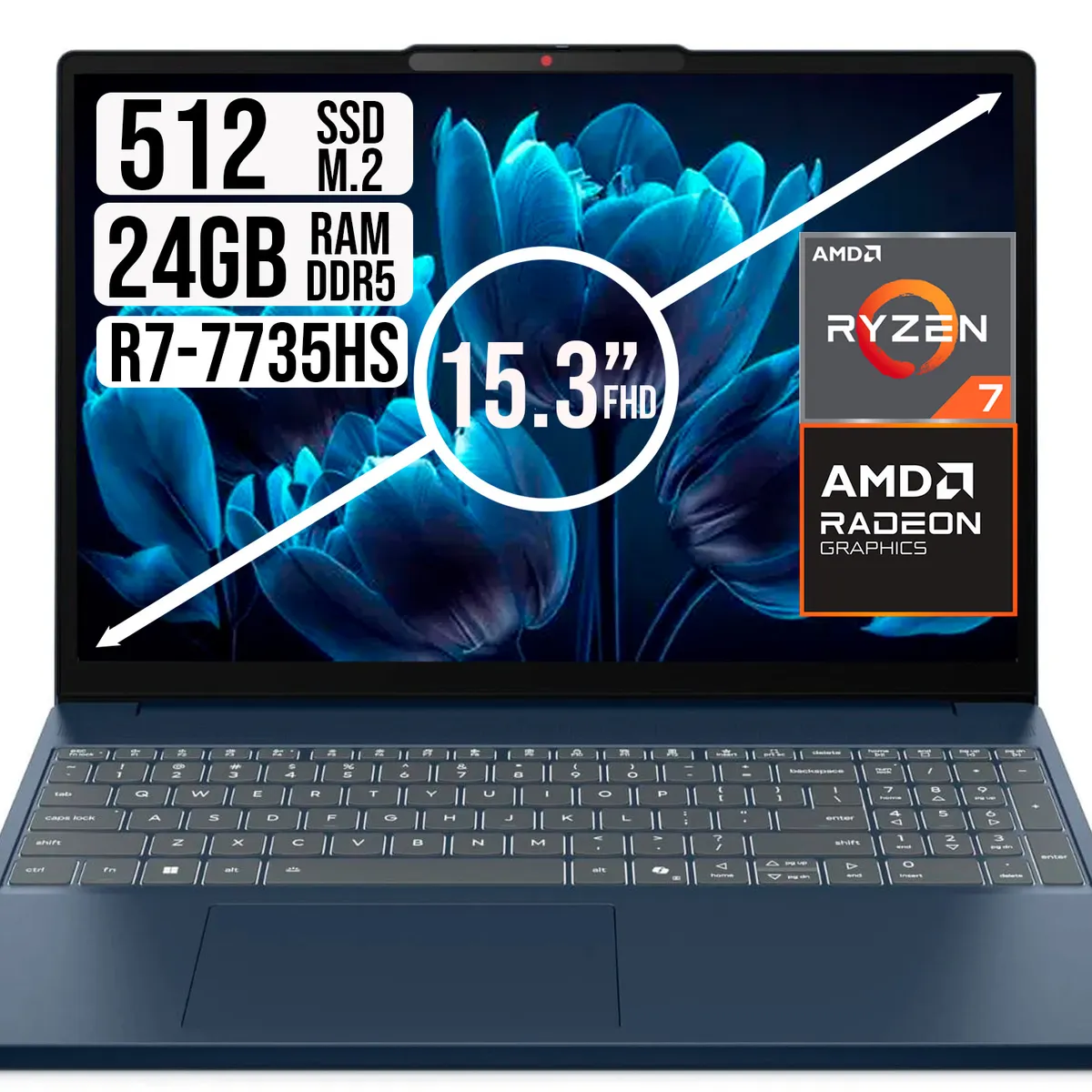 LENOVO - PORTATIL Lenovo IdeaPad Slim 3 AMD Ryzen 7 7735HS 24GB RAM 512GB SSD 15.3” WUXGA AZUL